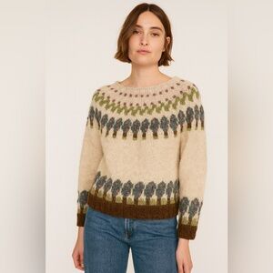 Carroll Reed Vintage Cream Fair Isle Wool Tree Patterned Sweater Sz.‎ 36(S)